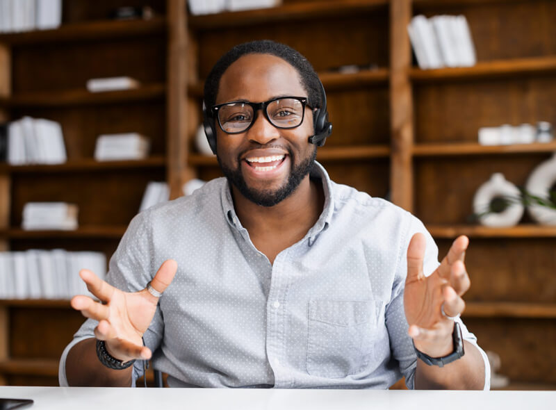 Man talking excitedly on Zoom